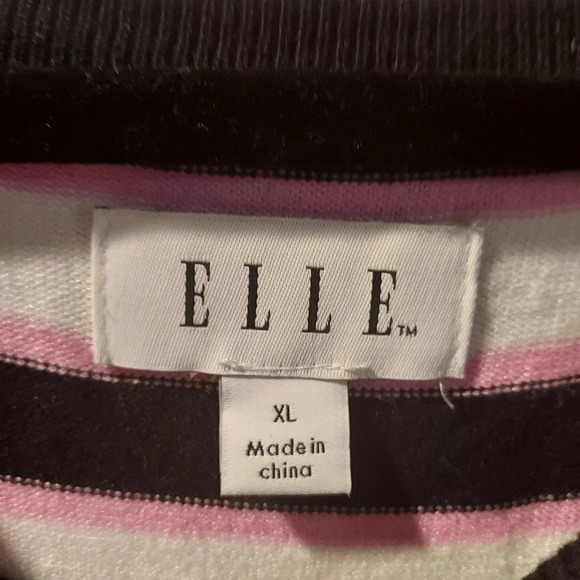 Elle Black, White and Pink Striped Dolman Sleeve Embellished Sweater in Size XL - Picture 2 of 11